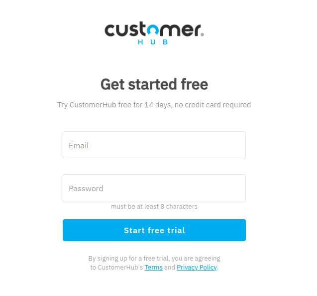 CustomerHub signup page