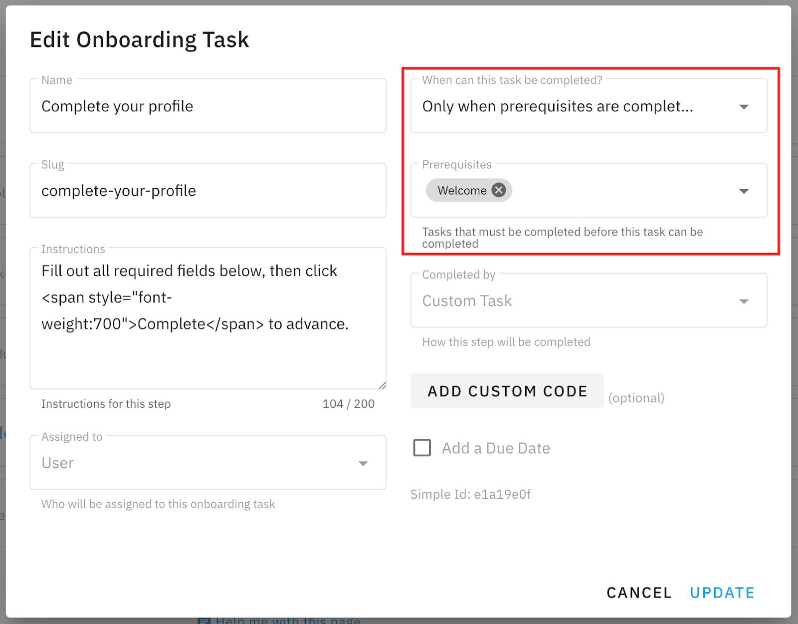 onboarding task creation